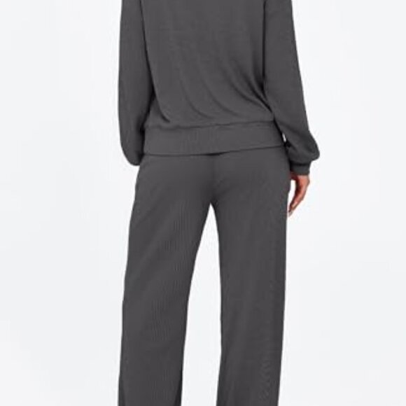 Long Sleeve Half Zip Pullover Sweatshirt Wide Leg Sweatpants Set Y2K - Picture 5 of 8